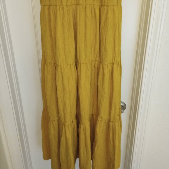 Anthropologie Maeve Gillian Tiered Maxi Dress Yellow Short Sleeve Medium | Maxi - Picture 6 of 8